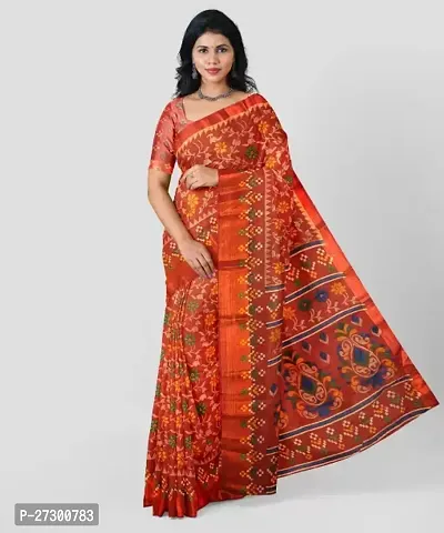 Elegant Red Cotton Blend Saree with Blouse piece For Women-thumb0