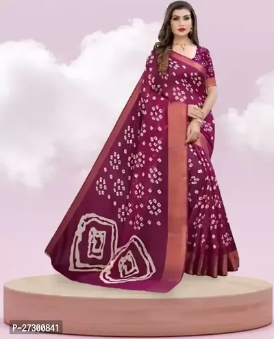 Elegant Purple Cotton Blend Saree with Blouse piece For Women-thumb0