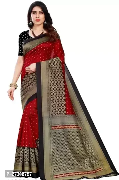 Elegant Red Cotton Blend Saree with Blouse piece For Women