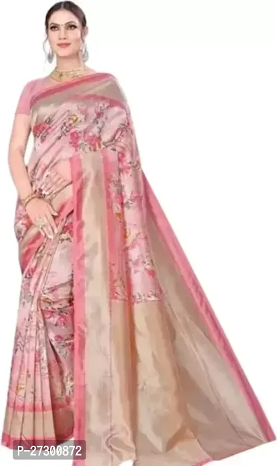 Elegant Pink Cotton Blend Saree with Blouse piece For Women-thumb0