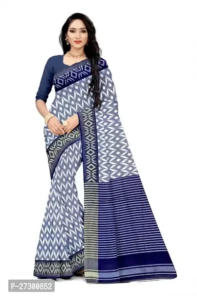 Elegant Blue Cotton Blend Saree with Blouse piece For Women