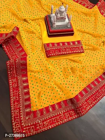 Elegant Yellow Cotton Blend Saree with Blouse piece For Women-thumb0