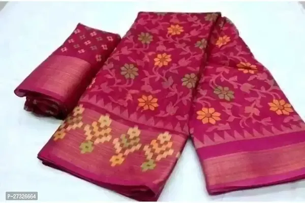 Elegant Magenta Cotton Blend Saree with Blouse piece For Women-thumb0