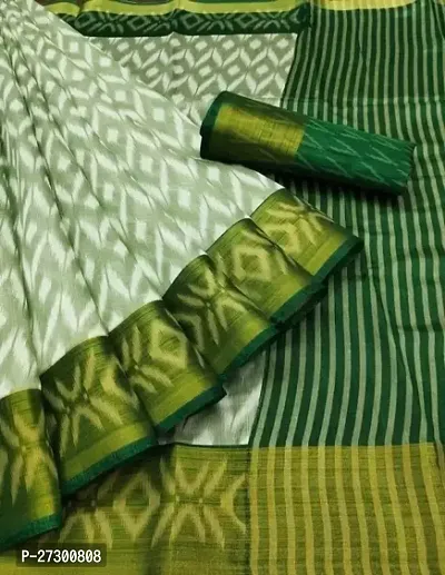 Elegant Green Cotton Blend Saree with Blouse piece For Women