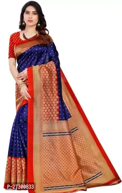 Elegant Blue Cotton Blend Saree with Blouse piece For Women