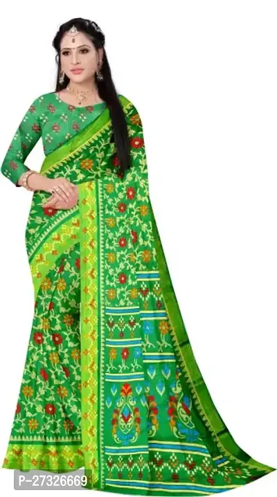 Elegant Green Cotton Blend Saree with Blouse piece For Women-thumb0