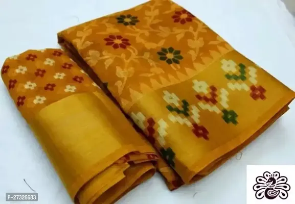 Elegant Yellow Cotton Blend Saree with Blouse piece For Women