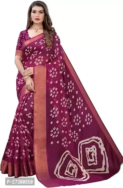 Elegant Purple Cotton Blend Saree with Blouse piece For Women-thumb0