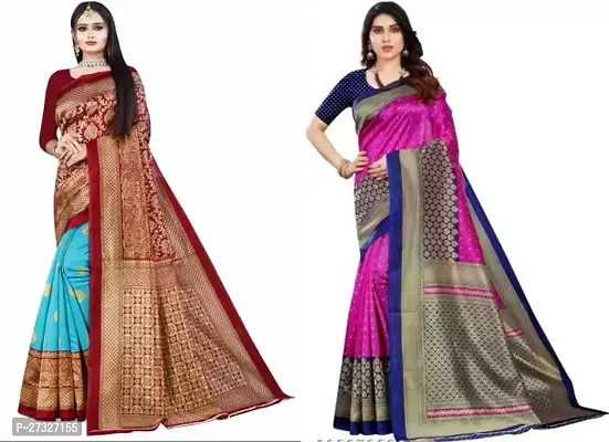 Elegant Multicoloured Art Silk Saree with Blouse piece For Women Pack Of 2-thumb0