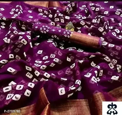 Elegant Purple Cotton Blend Saree with Blouse piece For Women-thumb0