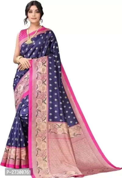 Elegant Blue Cotton Blend Saree with Blouse piece For Women-thumb0