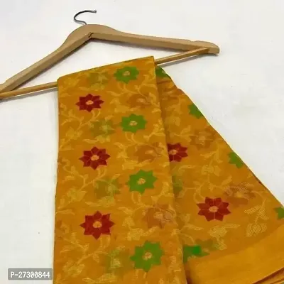 Elegant Yellow Cotton Blend Saree with Blouse piece For Women
