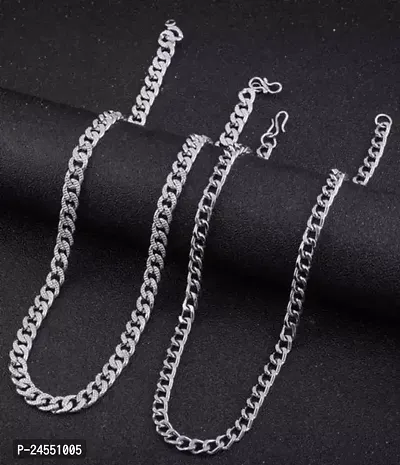 High Quality Indian Polished Silver Alloy Chain For Men Pack Of 2-thumb0