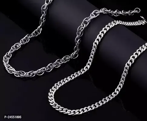 High Quality Indian Polished Silver Alloy Chain For Men Pack Of 2-thumb0