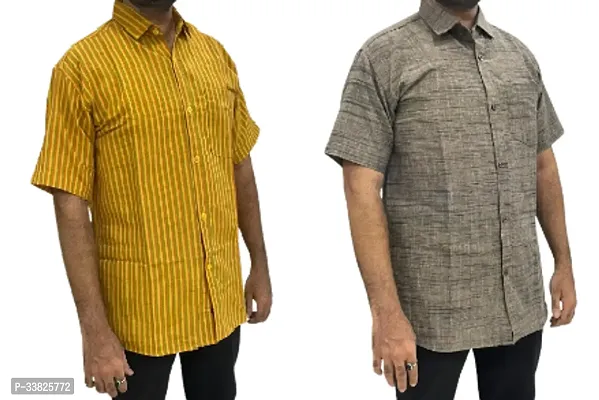 Reliable Multicoloured Khadi Cotton Short Sleeves Casual Shirt For Men Pack Of 2-thumb0