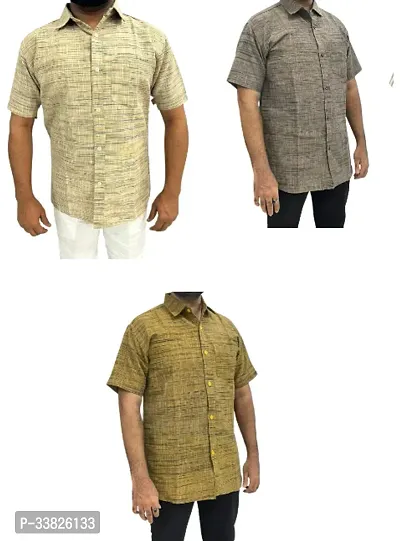 Reliable Multicoloured Khadi Cotton Short Sleeves Casual Shirt For Men Pack Of 3-thumb0