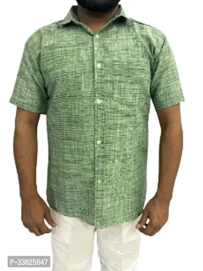 Reliable Green Khadi Cotton Short Sleeves Casual Shirt For Men-thumb0