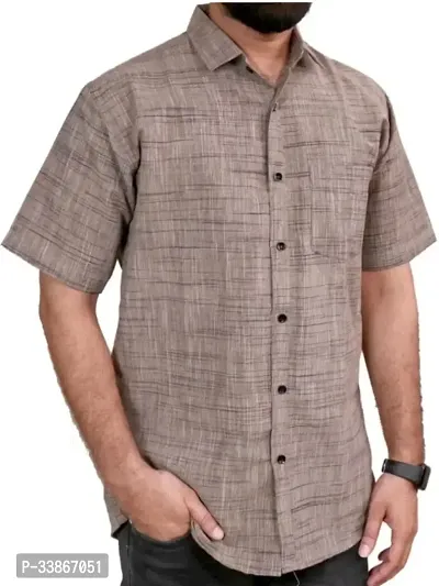 Stylish Grey Cotton Casual Shirts For Men-thumb0