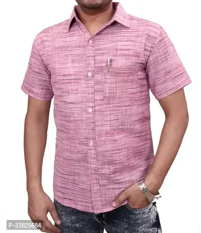 Reliable Pink Khadi Cotton Short Sleeves Casual Shirt For Men-thumb0