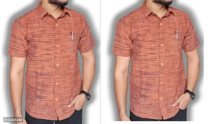 Reliable Orange Khadi Cotton Short Sleeves Casual Shirt For Men Pack Of 2-thumb0