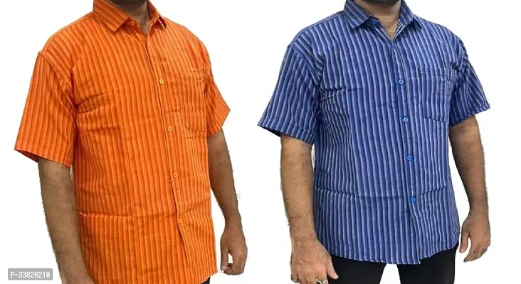 Reliable Multicoloured Khadi Cotton Short Sleeves Casual Shirt For Men Pack Of 2-thumb0