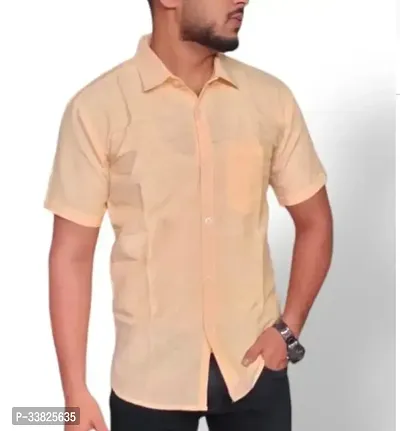 Reliable Peach Khadi Cotton Short Sleeves Casual Shirt For Men-thumb0