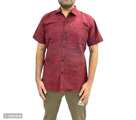 Reliable Maroon Khadi Cotton Short Sleeves Casual Shirt For Men-thumb0