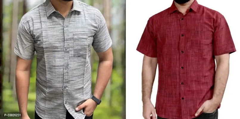 Reliable Multicoloured Khadi Cotton Short Sleeves Casual Shirt For Men Pack Of 2