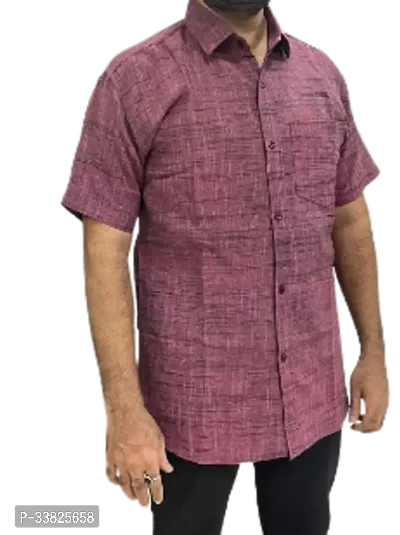 Reliable Pink Khadi Cotton Short Sleeves Casual Shirt For Men-thumb0