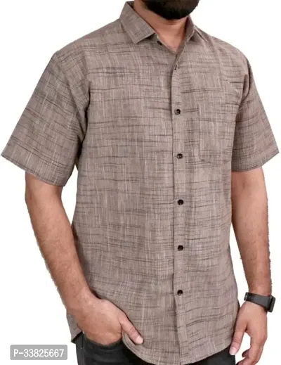 Reliable Grey Khadi Cotton Short Sleeves Casual Shirt For Men-thumb0