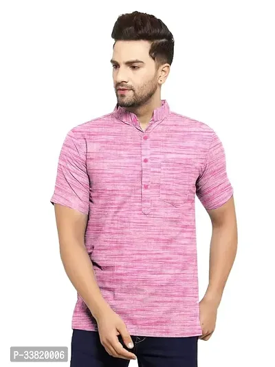 Stylish Pink Khadi Cotton Solid Short Length Kurta For Men