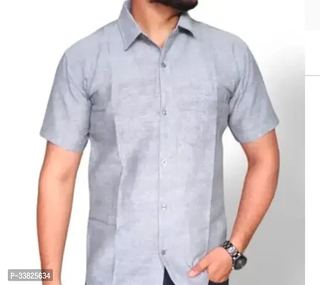 Reliable Grey Khadi Cotton Short Sleeves Casual Shirt For Men-thumb0