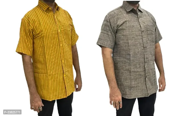 Reliable Multicoloured Khadi Cotton Short Sleeves Casual Shirt For Men Pack Of 2-thumb0