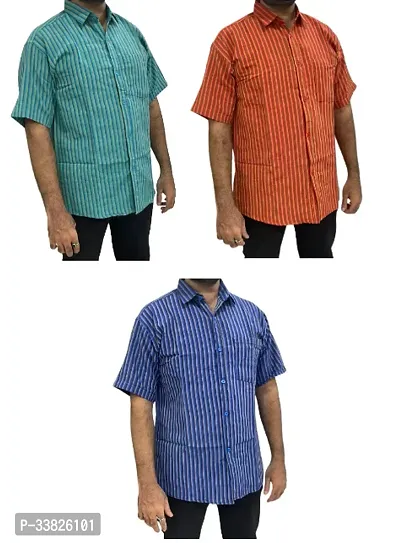 Reliable Multicoloured Khadi Cotton Short Sleeves Casual Shirt For Men Pack Of 3