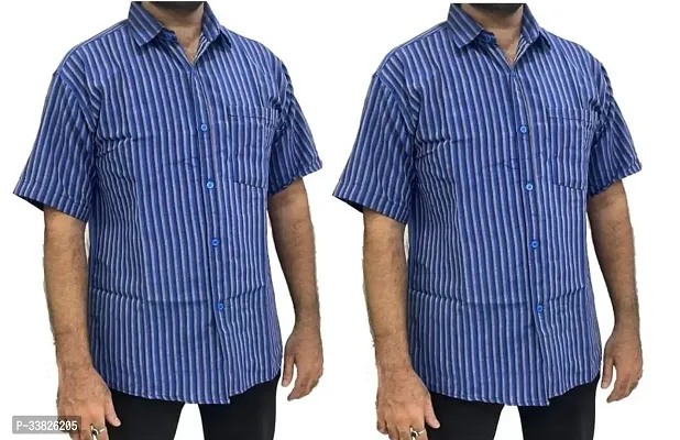 Reliable Blue Khadi Cotton Short Sleeves Casual Shirt For Men Pack Of 2