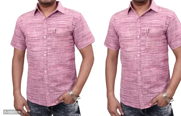 Reliable Pink Khadi Cotton Short Sleeves Casual Shirt For Men Pack Of 2-thumb0