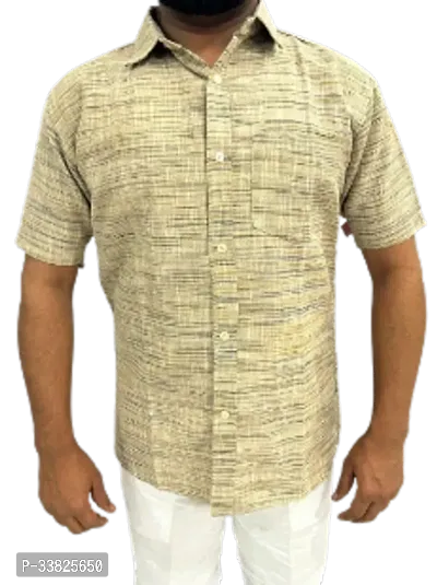 Reliable Beige Khadi Cotton Short Sleeves Casual Shirt For Men-thumb0