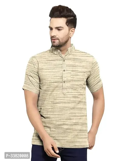 Stylish Brown Khadi Cotton Solid Short Length Kurta For Men-thumb0