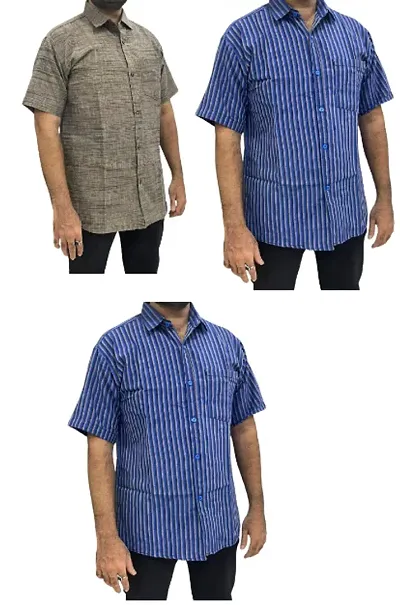 Stylish Khadi Short Sleeves Shirt For Men Pack Of 3