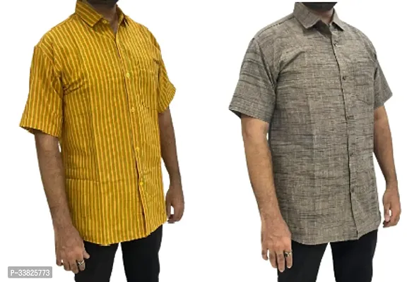 Reliable Multicoloured Khadi Cotton Short Sleeves Casual Shirt For Men Pack Of 2-thumb0