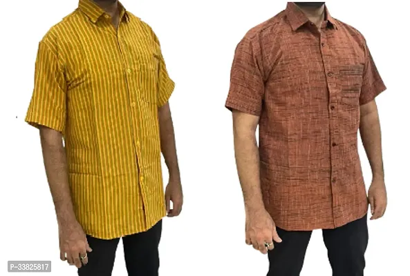 Reliable Multicoloured Khadi Cotton Short Sleeves Casual Shirt For Men Pack Of 2-thumb0