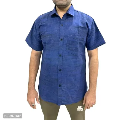 Reliable Blue Khadi Cotton Short Sleeves Casual Shirt For Men-thumb0