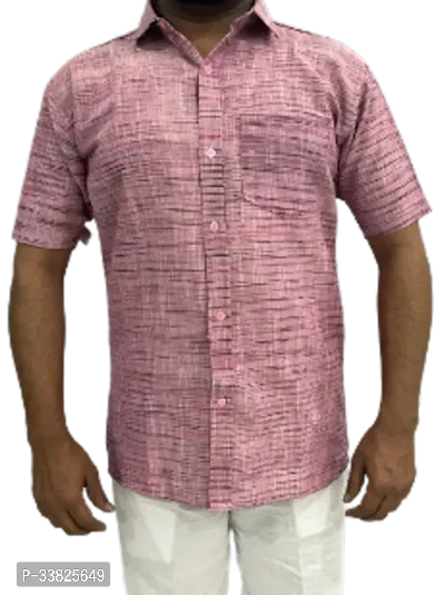 Reliable Pink Khadi Cotton Short Sleeves Casual Shirt For Men-thumb0