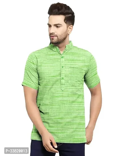 Stylish Green Khadi Cotton Solid Short Length Kurta For Men