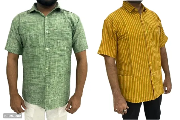 Reliable Multicoloured Khadi Cotton Short Sleeves Casual Shirt For Men Pack Of 2-thumb0