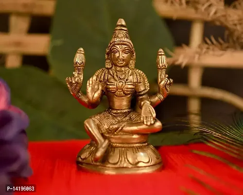 Kuber Handicraft Brass Lord Laxmi Statue murti Hindu Goddess Sitting Idol Sculpture Good Luck  Success(Size- 3 x 2.5 Inches)-thumb2