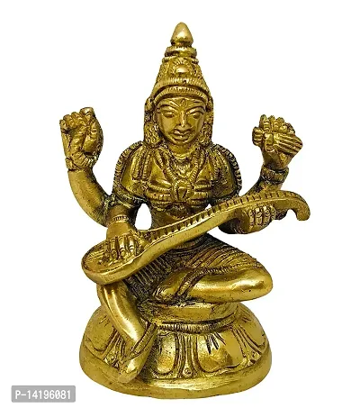 Saraswati Idol of Knowledge Statue Sculpture (Brass ,Gold)