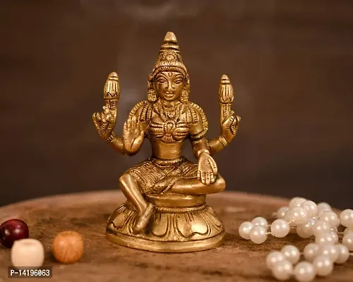 Kuber Handicraft Brass Lord Laxmi Statue murti Hindu Goddess Sitting Idol Sculpture Good Luck  Success(Size- 3 x 2.5 Inches)-thumb0