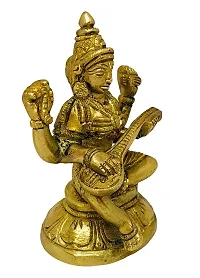 Saraswati Idol of Knowledge Statue Sculpture (Brass ,Gold)-thumb1