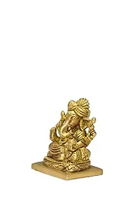 Kuber Handicraft Brass Engraved Lord Pagdi Ganesh Statue Decorative Showpiece - 8.1 cm (Brass, Gold)-thumb1